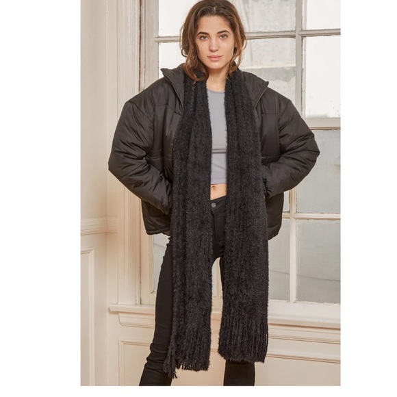 Free People Accessories - NWT Free People Whisper Black Fringe Blanket Scarf